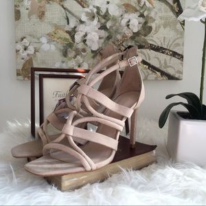 ZARA Suede Nude Strappy Caged Heels SZ 9 EU 40